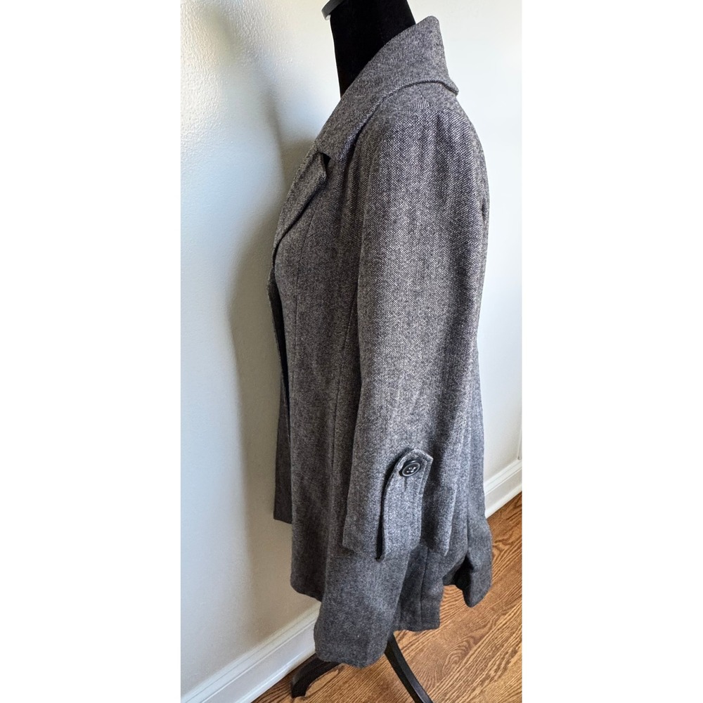 Womens Grey Herringbone Longline Pea Coat Button Front Jacket Grey - Picture 7 of 16